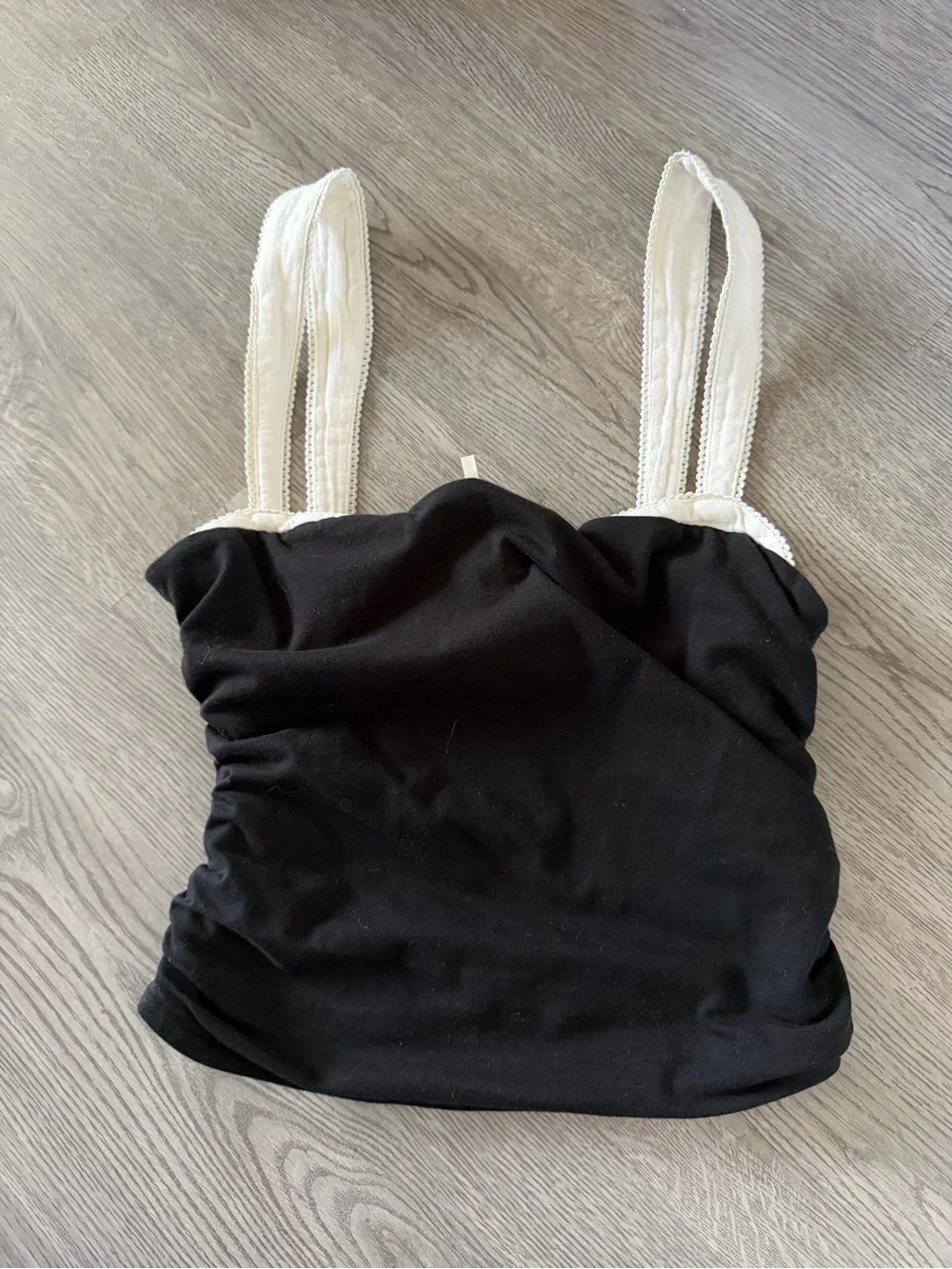 Free People Black Ruched Camisole with Cream Straps